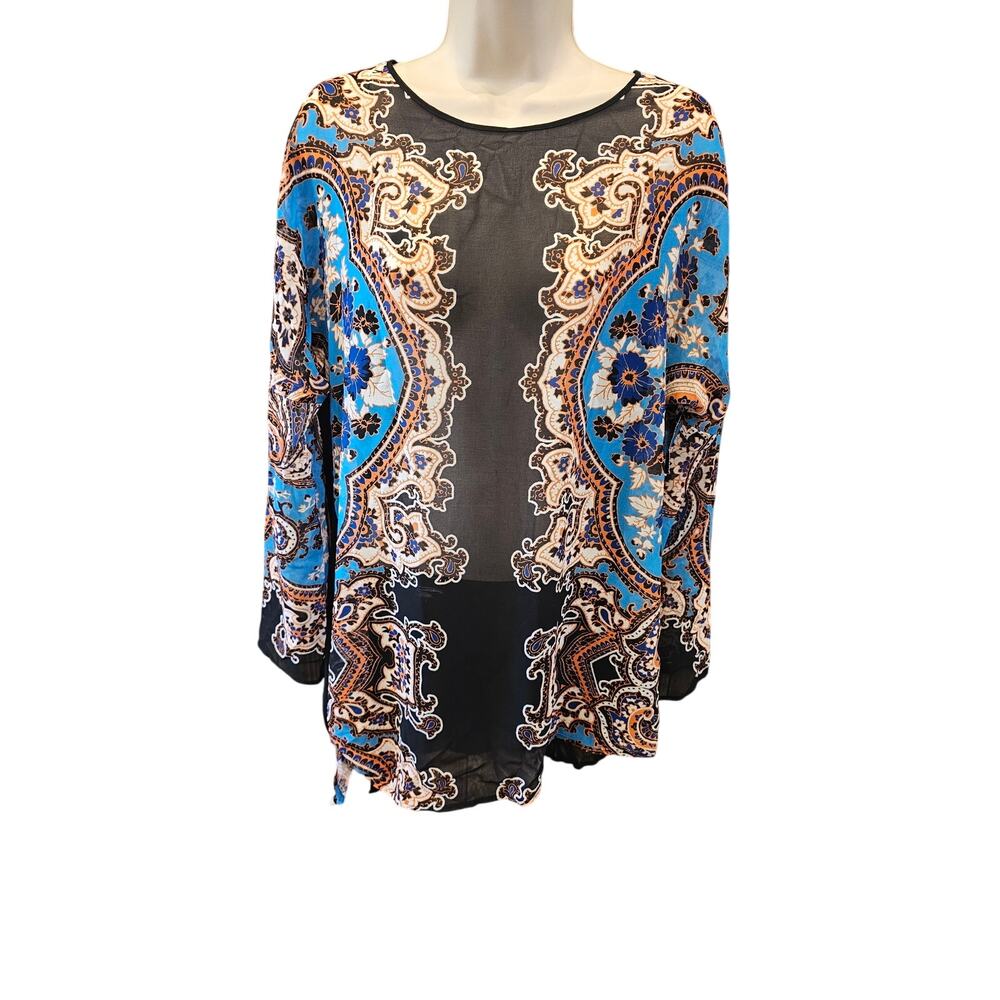 Clover canyon sheer sz Large beach career stained glass black layering top
